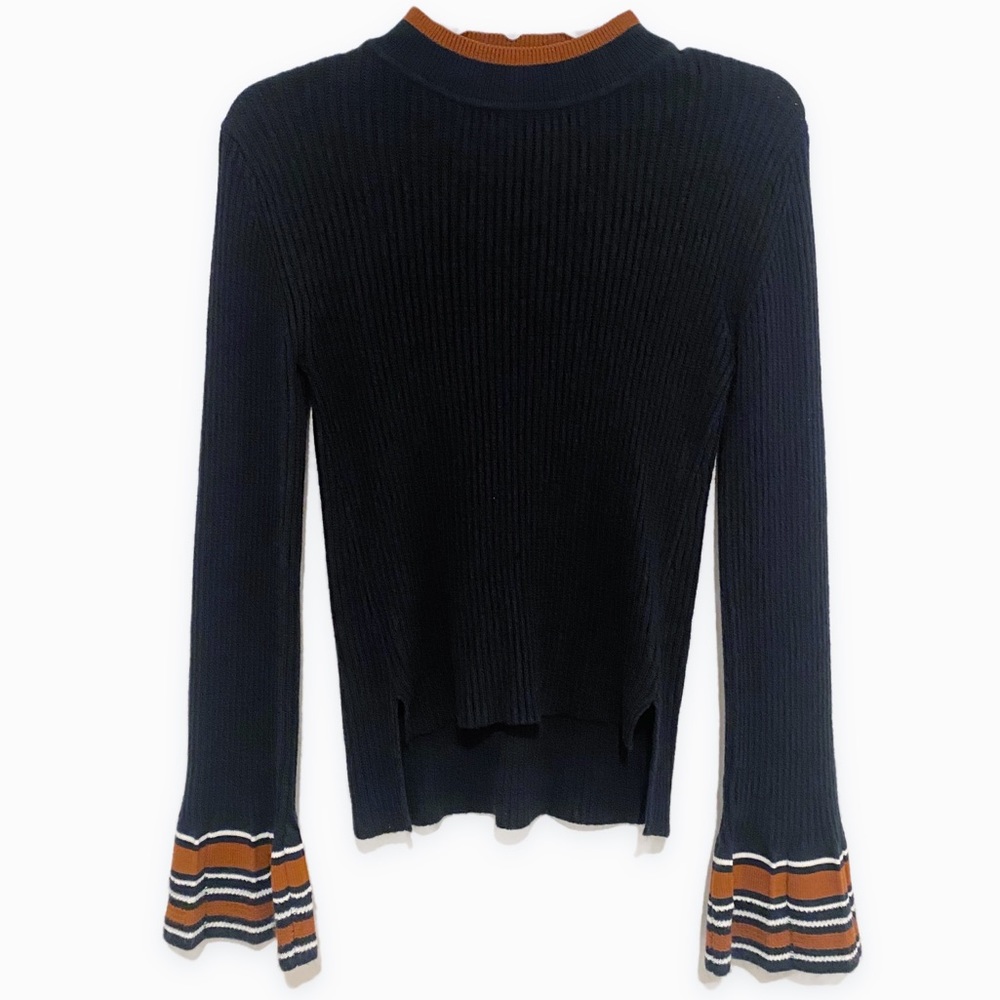 ANTHROPOLOGIE Moth | Ribbed Crew Neck Sweater Ribbed Bell Sleeve Acrylic Size XS